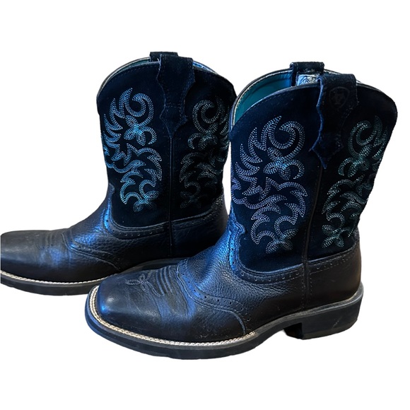 Ariat Shoes Ariat Fatbaby Western Boots Black Wturquoise Stitching